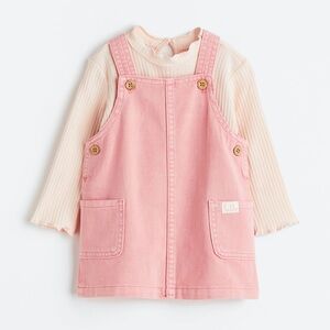 NWOT Pink 2-piece Cotton Denim Dress with Pink Long-Sleeve Top